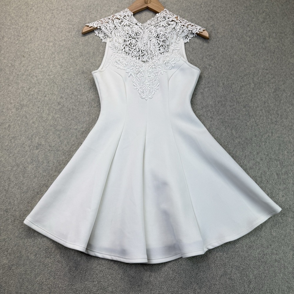 Charlotte Russe Women's Small White Crochet Lace Fit & Flare Mini Dress